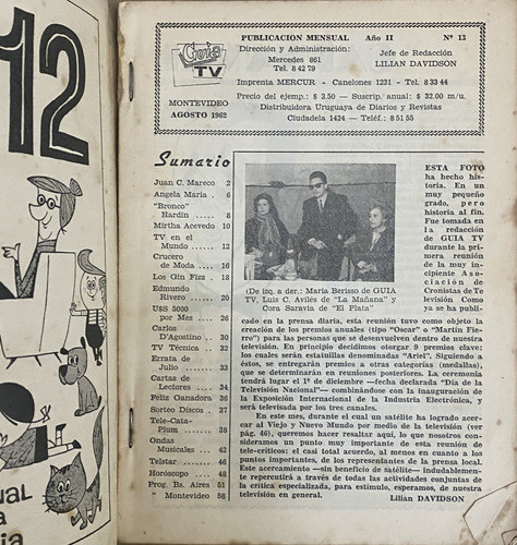 Guía Tv Agosto 1962 Uruguay Espectáculos , B2 Ej2 1