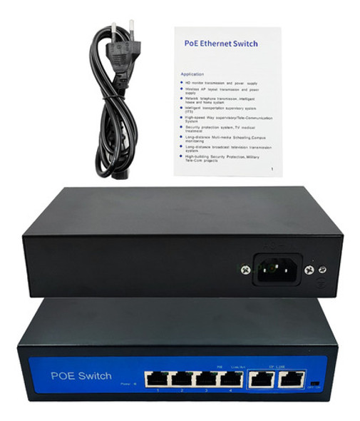 Switch 4 Portas Poe Hibrido Ativo + 2 Uplink 10/100m 1