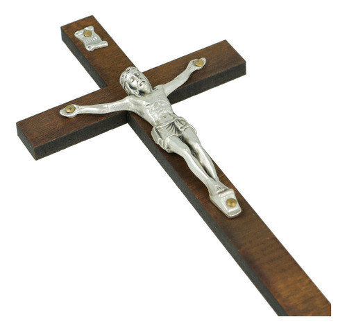 Cruz Madera Cristo Metal Plateado 18cm (italy) 1