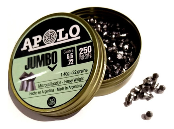 Chumbos Apolo Jumbo 5,5mm 250 Unidades 22 Grains Bentancor 0 Chumbos Apolo Jumbo 5,5mm 250 Unidades 22 Grains Bentancor 0