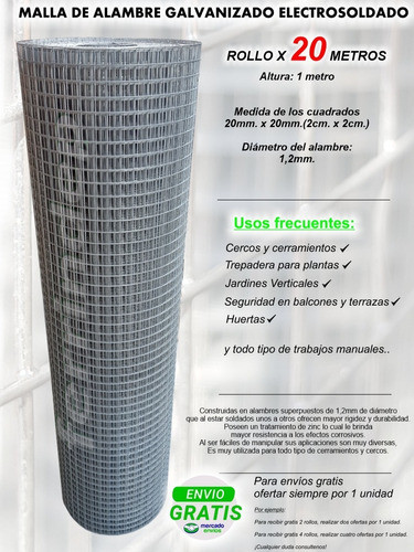 Tejido Metal Electrosoldado 20x20mm 1mt 20mts Malla Alambre 1