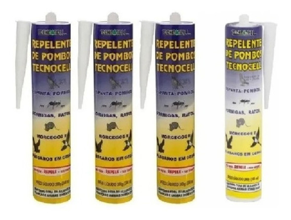 4 Espanta Repelem  Pombos Formiga Bisnaga  Tecnocell 300 Ml 0