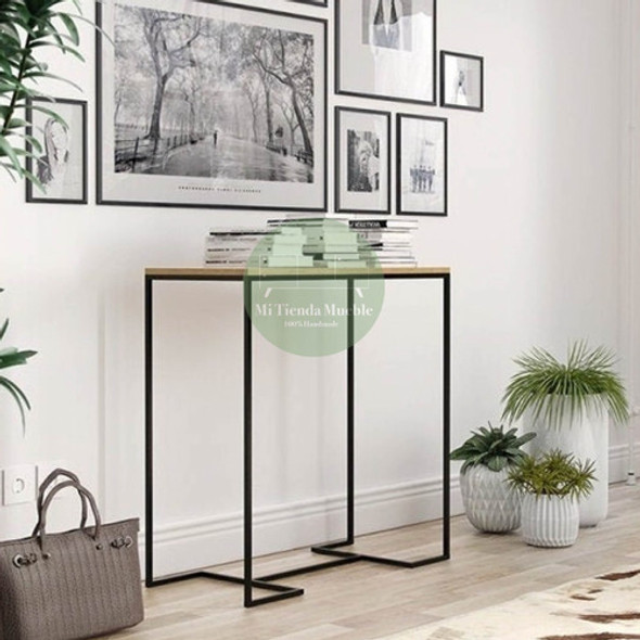 Mesa De Arrime Auxiliar Recibidora Hierro Madera Paraiso 1