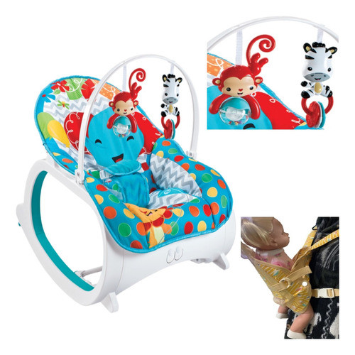 Cadeira De Descanso Bebê Safari Azul 18kg E Bolsa Canguru 0