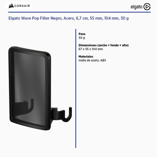 Elgato Wave Pop Filter Negro 6,7 Cm, 55 Mm, 104 Mm, 30 G 1