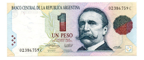Billete Argentina 1 Peso Convertible 1° Dis Bottero 3007 Ex 0