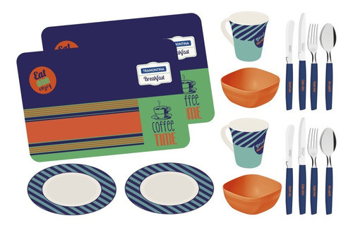 Juego Desayuno Tramontina Tazas Compoteras Platos 2 Personas 0