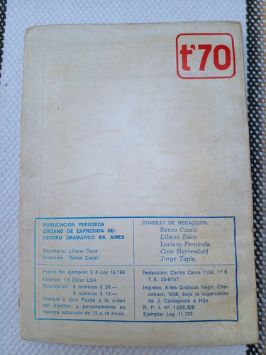 Teatro 70 N° 6- 7 Feb Mar 1971 Centro Dramático Buenos Aires 1
