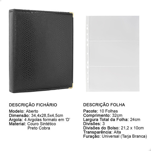 Álbum Fichário 10 Folhas Pp Cédulas 3 Espaços 32x24 Cobra Gf 1
