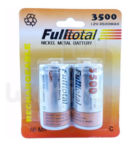 2 Pilas C Recargables 3500 Mah Baterias Medianas + Duracion 0