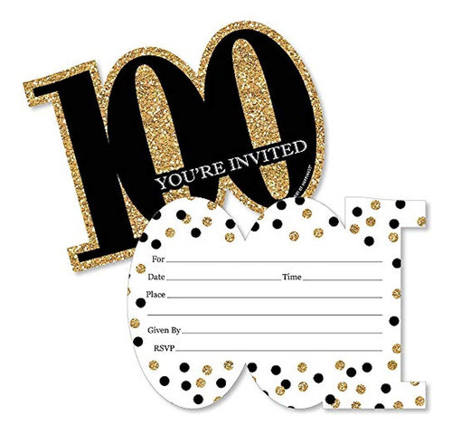 Adulto  Oro  Con Forma De 100o Cumpleaños Relleno  Invitacio 0