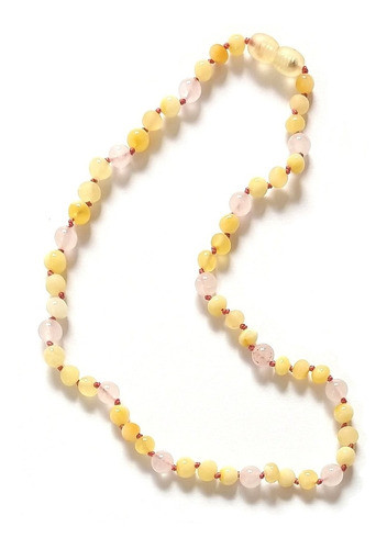 Collar De Ámbar Manteca Y Quarzo Rosa 40 Cm Certificado 0