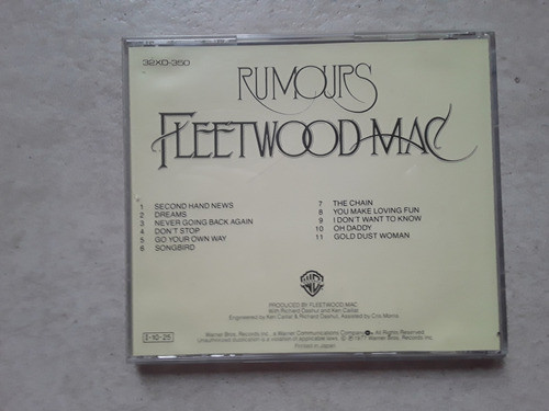 Fleetwod Mac - Rumours - Cd Japón Japan / Kktus 1