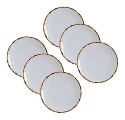 Kit 6 Sousplat Branco Borda De Bambu 34cm Scalla 1ª Linha 0