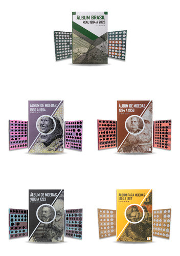 Kit 5 Álbuns Para Moedas Brasileiras 1854 A 2025 Promoçã 0