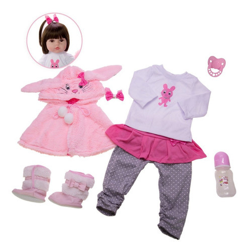 Boneca Bebê Reborn Menina Realista Corpo Tecido + Acessórios 1