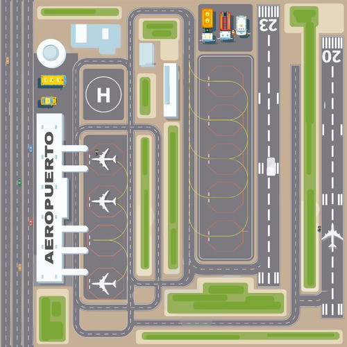 Lona Didáctica Pista Aviones Aeropuerto Dinosaurios 100x100 0