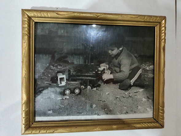 Antiguo Cuadro Con Marco De Madera Foto Niño -35 0