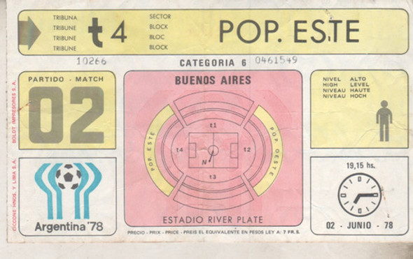 Entrada Mundial 78 Partido Nº 2 - Argentina 2 Vs Hungria 1 0