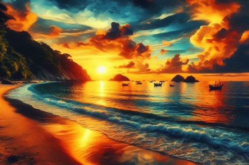 Obra De Arte Digital Atardecer Playa 70x50cm Pieza Única 0
