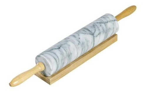 Palo De Amasar De Mármol Giratorio Con Base Madera 46cm 0