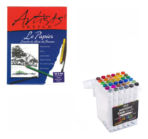 Kit Block 35x50 + Marcadores Doble Punta X 36 Valija Talbot 0