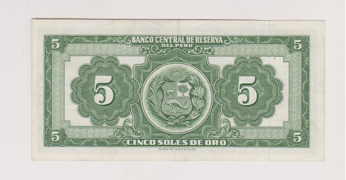 Billete Peru 5 Soles Año 1966 J113 Excelente 1
