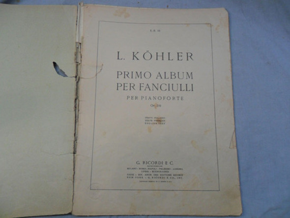 Kohler Partitura Primo Album Per Fanciulli Edizione Ricordi 1