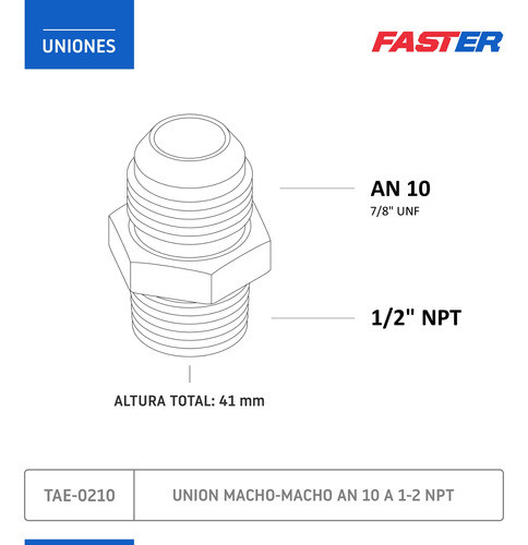 Faster Manguera Mallad Aceite Union Terminal An10 A 1/2 Npt 1