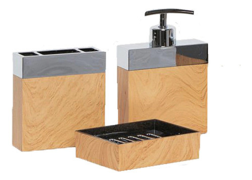 Set De 3 Accesorios Simil Madera Para Baño 0