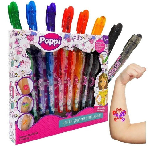 Set De Boligrafos Para Tatuajes Fashion X 8 + 6 Calcos Nena 0
