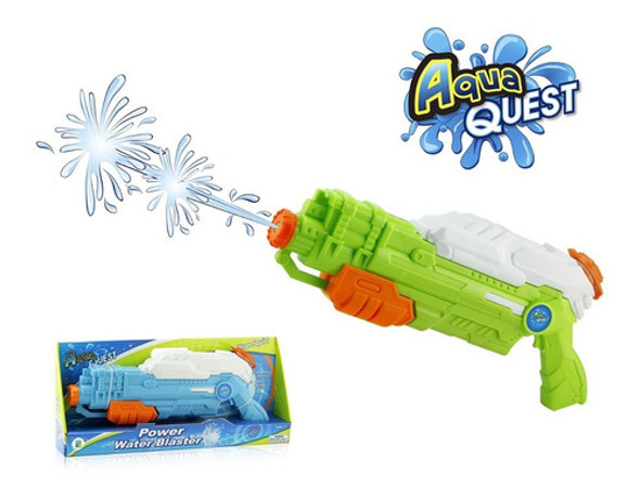 Pistola De Agua Aqua Quest Power Blaster 43cm Celeste Blanco 1