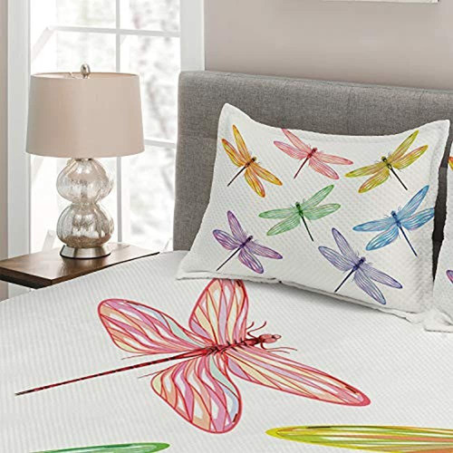 Lunarable Dragonfly Coverlet Set King Size, Impresión De Art 1