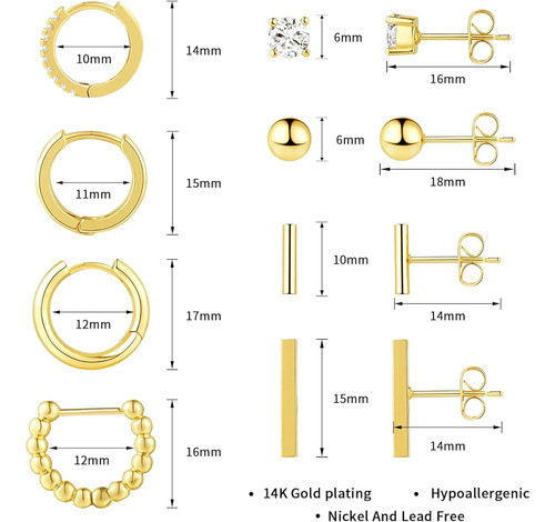 Dreamfox 8 Pares Huggie Hoop Pendientes Pequeños Hipoalergén 1
