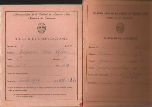 4 Boletines De Calificaciones Años 1968, 79, 80, 84 1