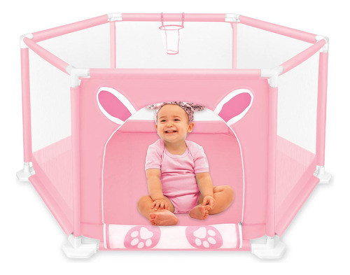 Cercado Cercadinho Quadrado Berço Coelhinho Rosa Infantil 0