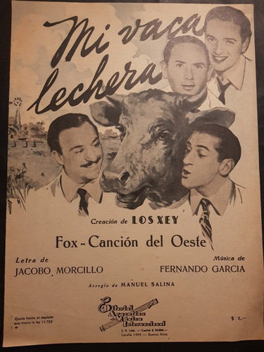 Antigua Partitura Mi Vaca Lechera. Fernando Garcia. 51706 0