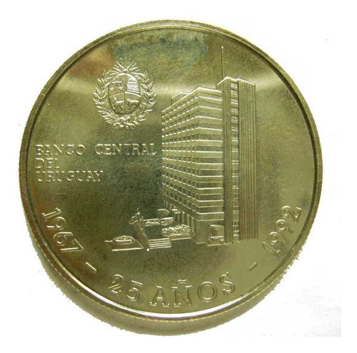 Conmemorativa De Plata 25 Años Del Bcu 1992 Impecable Estado 0