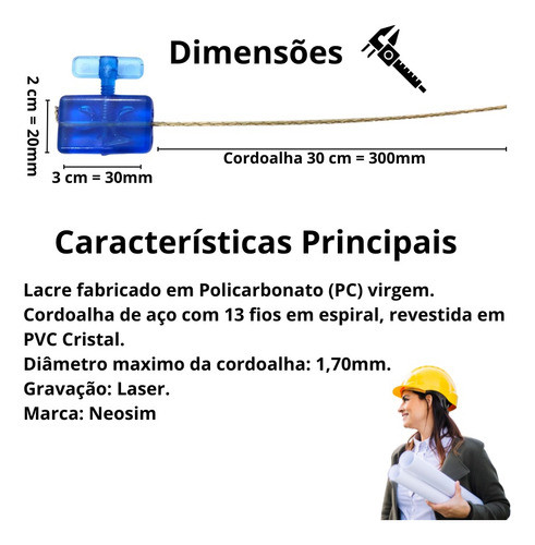 Lacre Cordoalha De Aço - Manivela - 30cm - 50 Und Numerado 1