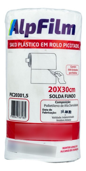 Rolo Picotada Extra Reforçada 20x30cm 500 Sacos Alpfilm 0