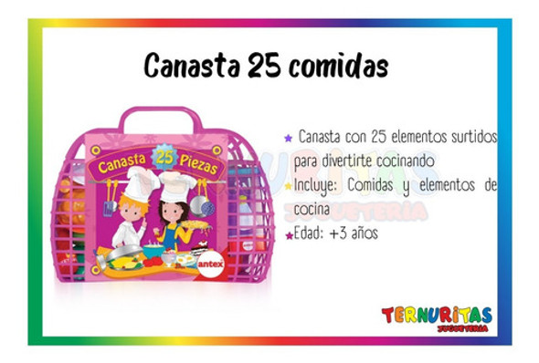 Canasta 25u Comidas De Juguete Niños Aprender Jugar Antex 1