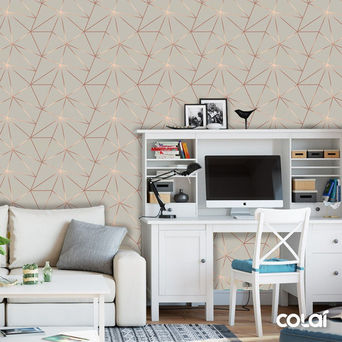 Papel De Parede Fendi Cinza Rosê Dourado P/ Sala Quarto 18m 1