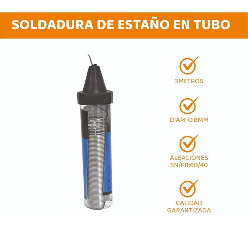 Estaño 60/40 0.8mm En Tubo Soldar 3.5mts Largo Eximetal 1