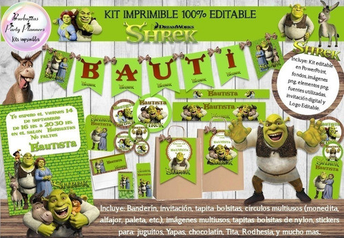 Kit Imprimible Candy Bar Shrek 100% Editable 0