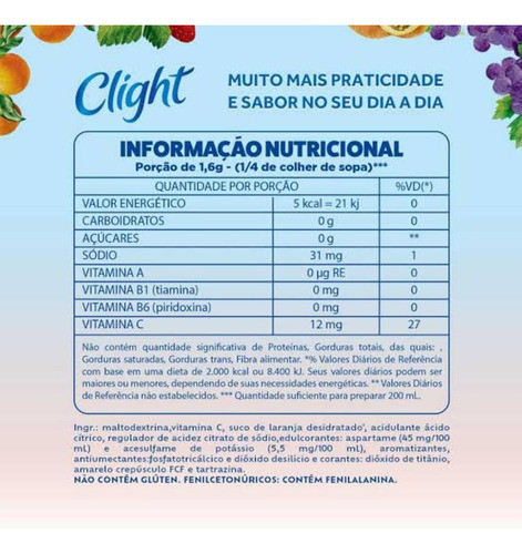 Refresco Em Pó Clight Laranja Zero 8gr -kit Com 30 *promoção 1