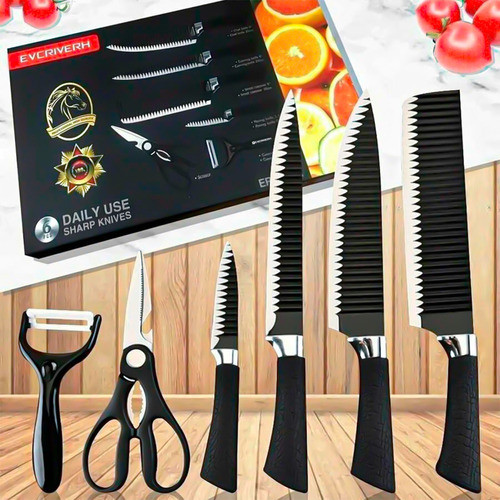 Kit Completo De Facas Antiaderente 06 Pçs Maior Durabilidade 1