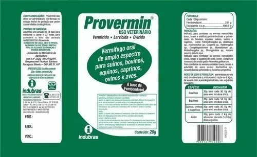 Provermin Suínos/bovinos/equinos/caprinos/ovinos/aves 20g 1