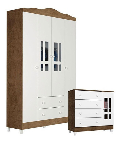 Cômoda E Guarda Roupa Infantil Ariel 4 Pts Brc Act Amadeirado 0
