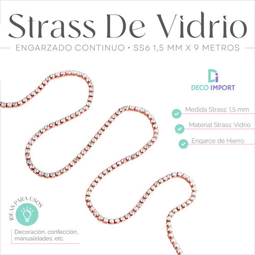 Rollo Strass Vidrio Engarzado Continuo Ss6 1.5mm X 9 Mts 1