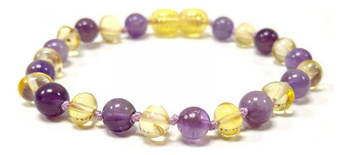 Pulseira De Âmbar Limão E Ametista Com Fecho - 18 Cm 0